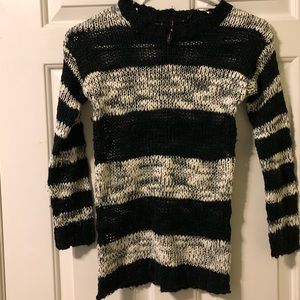 Poof Girl sweater, black/white stripes, textured